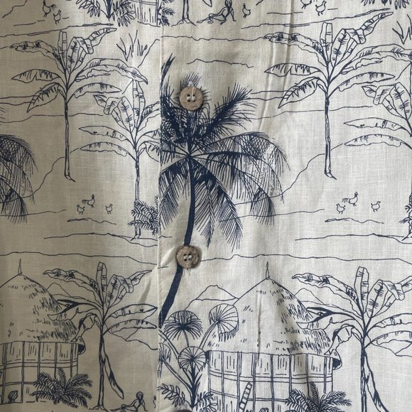 Pusser's Linen Light Beige Black Hawaiian Print Short Sleeved Button Up Shirt XL - Picture 5 of 10